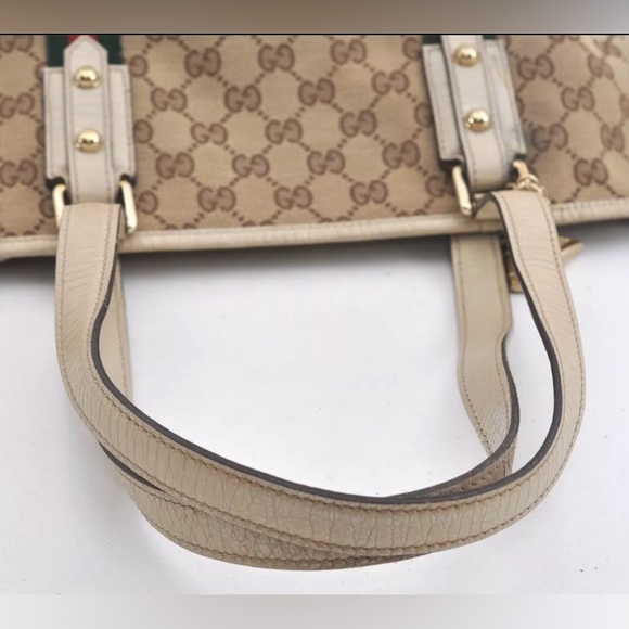 GUCCI Web Sherry Line Tote Bag GG Canvas Leather 137396 Brown 1852J - Picture 4 of 9